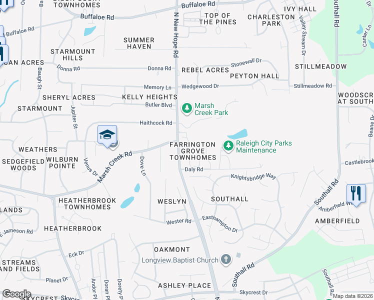map of restaurants, bars, coffee shops, grocery stores, and more near 4115 Valton Drive in Raleigh