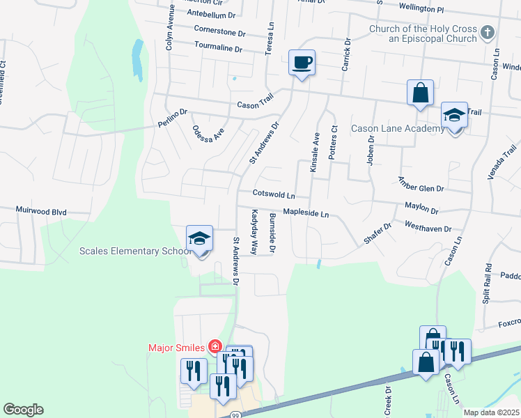 map of restaurants, bars, coffee shops, grocery stores, and more near 3328 Mapleside Lane in Murfreesboro