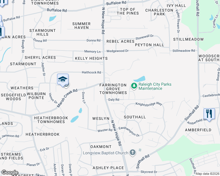 map of restaurants, bars, coffee shops, grocery stores, and more near 4115 Valton Drive in Raleigh