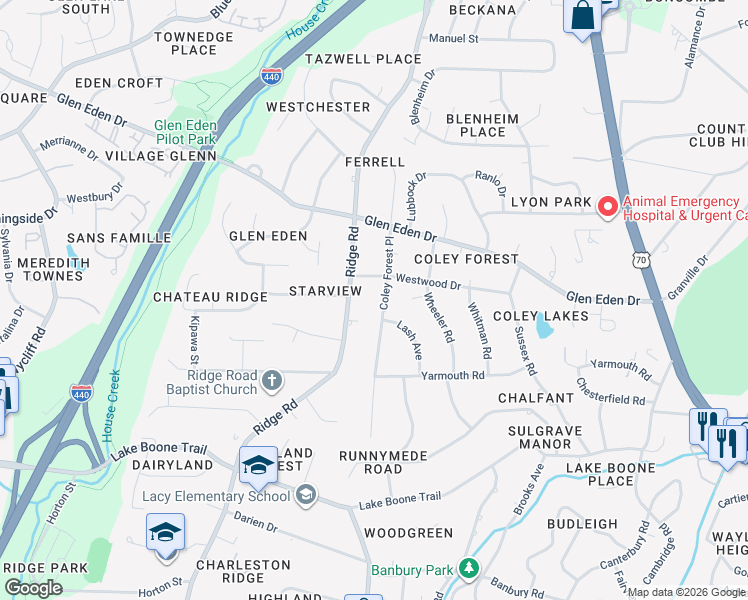 map of restaurants, bars, coffee shops, grocery stores, and more near 2237 Coley Forest Place in Raleigh