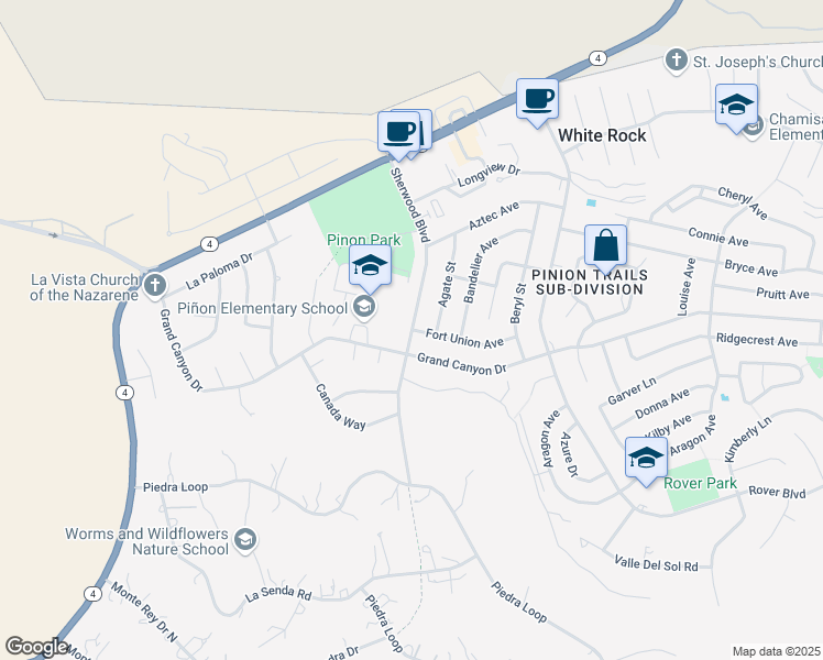 map of restaurants, bars, coffee shops, grocery stores, and more near Sherwood Boulevard in White Rock