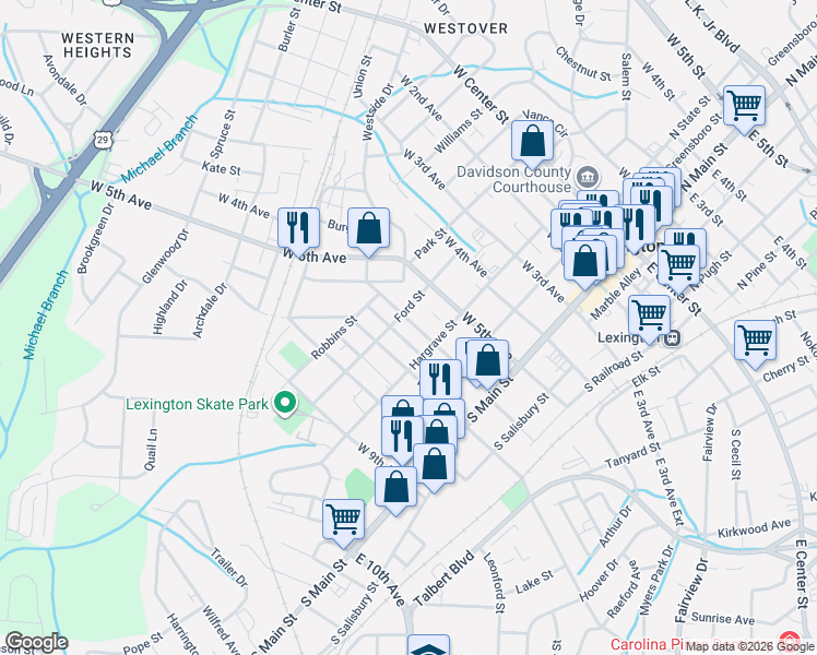 map of restaurants, bars, coffee shops, grocery stores, and more near 219 West 6th Avenue in Lexington
