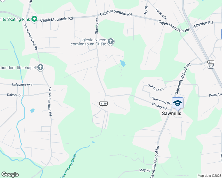 map of restaurants, bars, coffee shops, grocery stores, and more near 2088 Stamey Road in Hudson