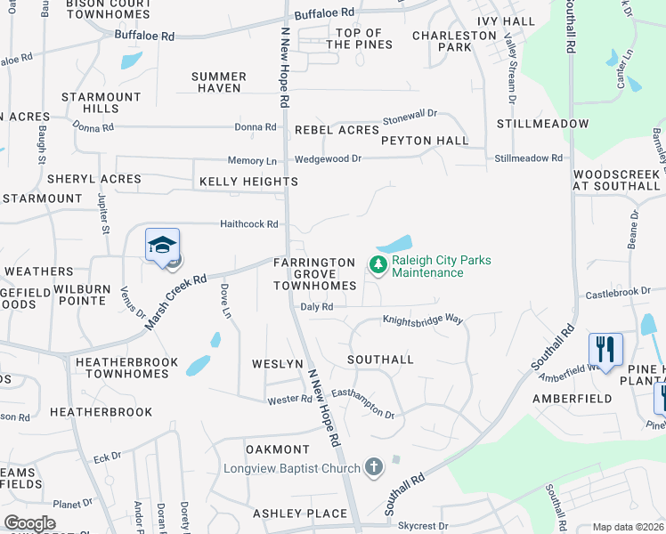 map of restaurants, bars, coffee shops, grocery stores, and more near 2711 Andover Glen Road in Raleigh