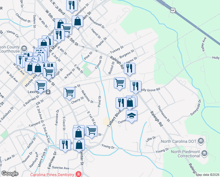 map of restaurants, bars, coffee shops, grocery stores, and more near 316 Bristol Street in Lexington