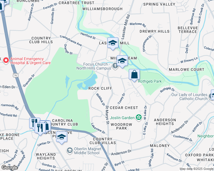 map of restaurants, bars, coffee shops, grocery stores, and more near 2727 Saint Marys Street in Raleigh