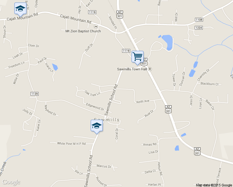 map of restaurants, bars, coffee shops, grocery stores, and more near 4390 Sawmills School Road in Granite Falls