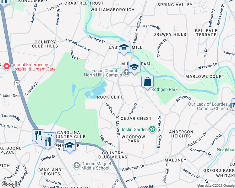map of restaurants, bars, coffee shops, grocery stores, and more near 2727 Saint Marys Street in Raleigh
