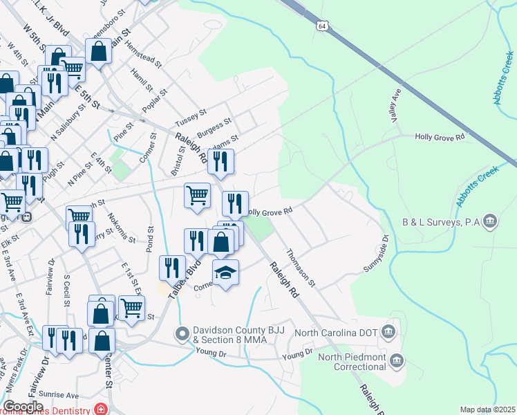 map of restaurants, bars, coffee shops, grocery stores, and more near 1100 Holly Grove Road in Lexington