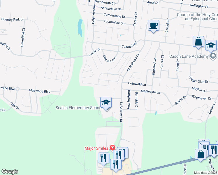 map of restaurants, bars, coffee shops, grocery stores, and more near 2221 Hard Spun Court in Murfreesboro