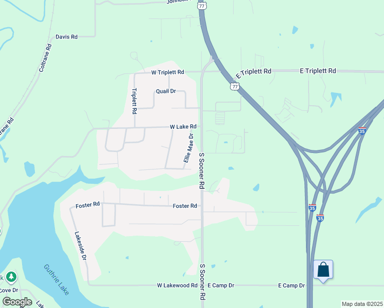 map of restaurants, bars, coffee shops, grocery stores, and more near 5420 Ellie Mae Drive in Guthrie