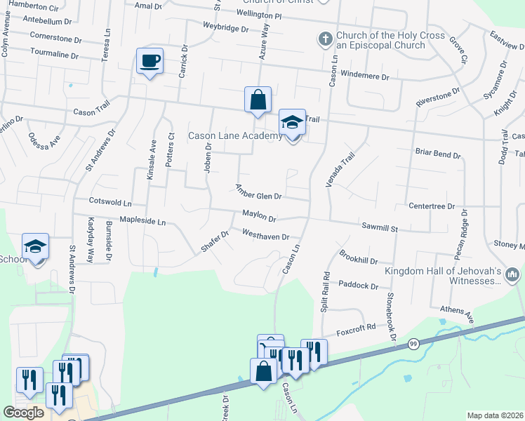 map of restaurants, bars, coffee shops, grocery stores, and more near 2710 Maylon Drive in Murfreesboro