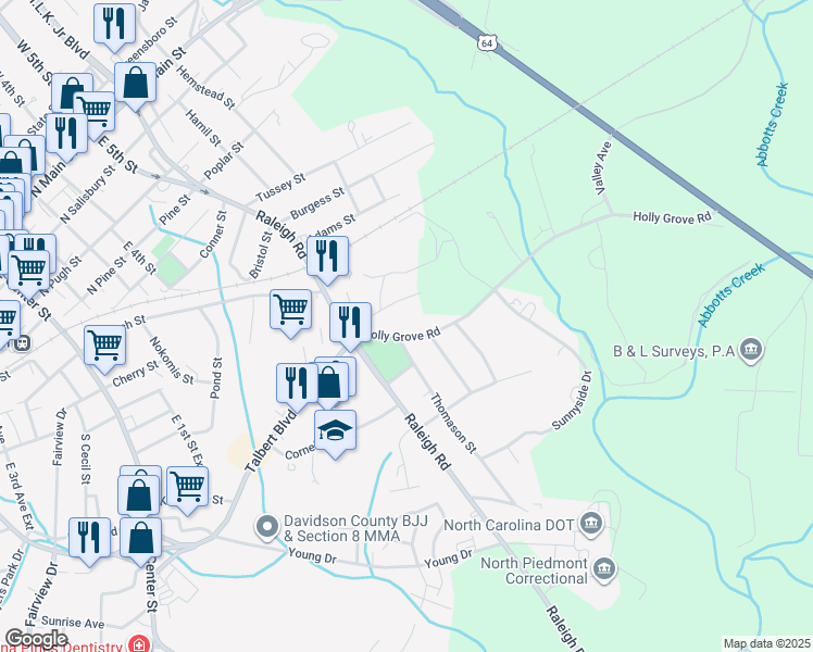map of restaurants, bars, coffee shops, grocery stores, and more near 1100 Holly Grove Road in Lexington
