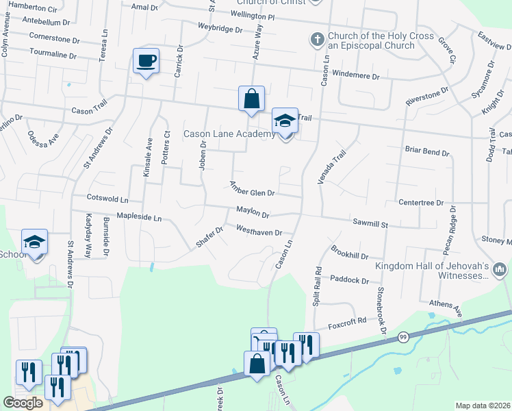 map of restaurants, bars, coffee shops, grocery stores, and more near 2710 Maylon Drive in Murfreesboro