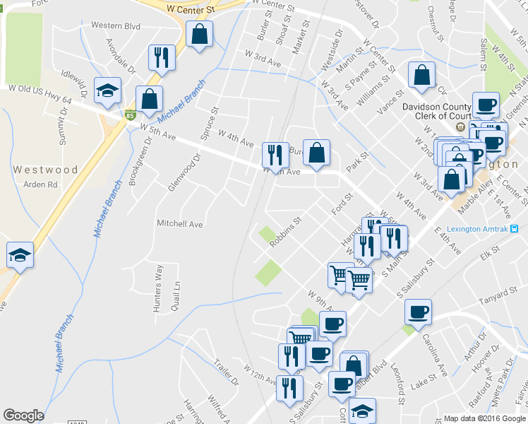 map of restaurants, bars, coffee shops, grocery stores, and more near 439 West 8th Avenue in Lexington