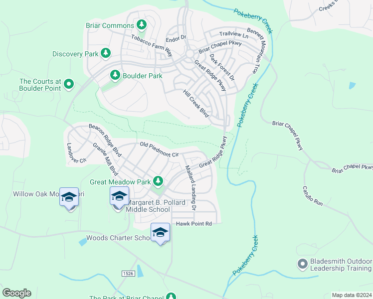 map of restaurants, bars, coffee shops, grocery stores, and more near 132 Old Piedmont Circle in Chapel Hill