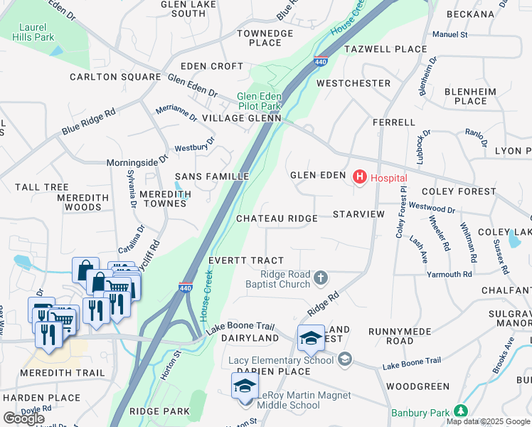 map of restaurants, bars, coffee shops, grocery stores, and more near 2908 Debra Drive in Raleigh