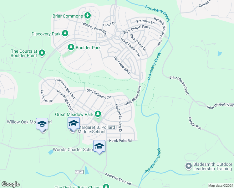 map of restaurants, bars, coffee shops, grocery stores, and more near 120 Old Piedmont Circle in Chapel Hill