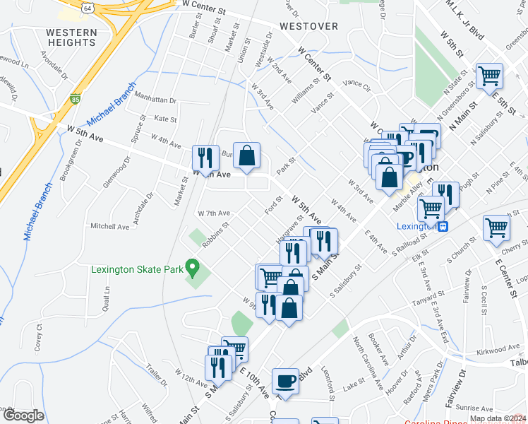 map of restaurants, bars, coffee shops, grocery stores, and more near 219 West 6th Avenue in Lexington