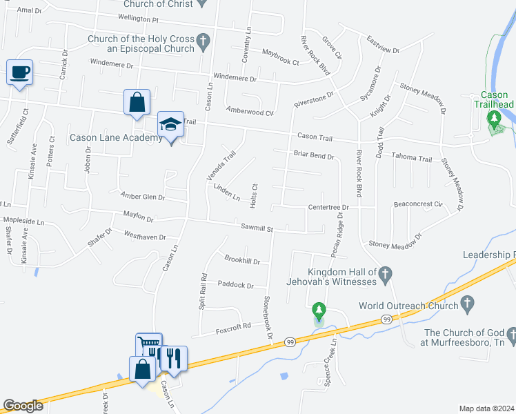 map of restaurants, bars, coffee shops, grocery stores, and more near 1827 Holts Court in Murfreesboro