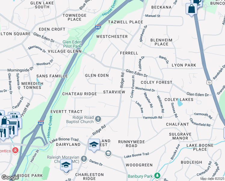 map of restaurants, bars, coffee shops, grocery stores, and more near 2312 Airline Drive in Raleigh