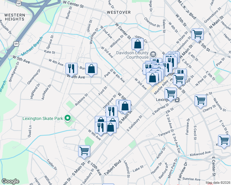 map of restaurants, bars, coffee shops, grocery stores, and more near 506 West 5th Avenue in Lexington