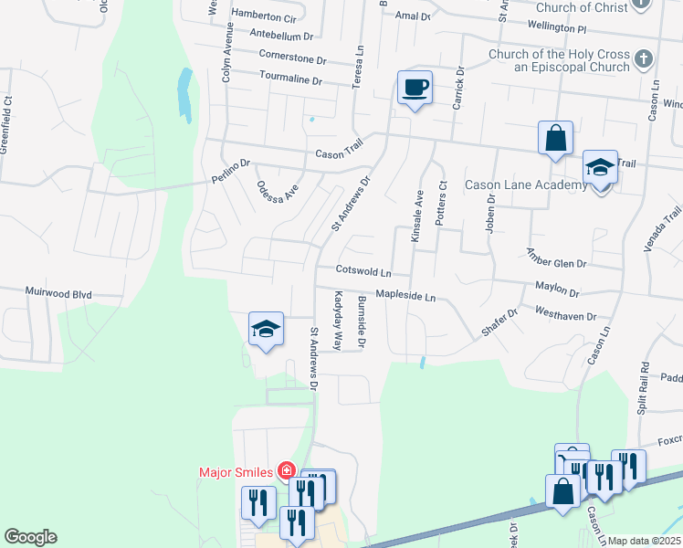 map of restaurants, bars, coffee shops, grocery stores, and more near 3359 Cotswold Lane in Murfreesboro