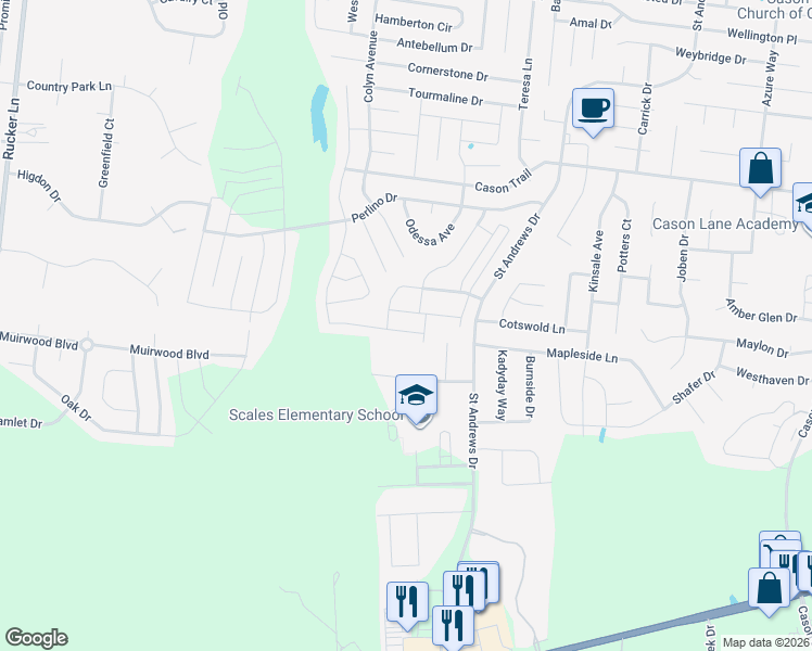 map of restaurants, bars, coffee shops, grocery stores, and more near 2221 Hard Spun Court in Murfreesboro