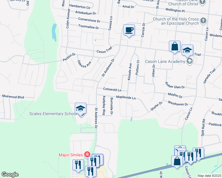 map of restaurants, bars, coffee shops, grocery stores, and more near 3328 Mapleside Lane in Murfreesboro