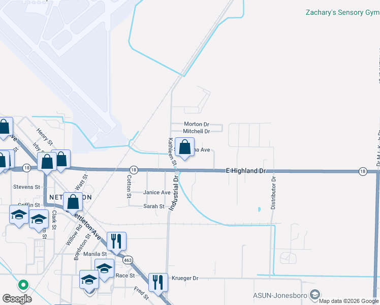 map of restaurants, bars, coffee shops, grocery stores, and more near 4706 East Highland Drive in Jonesboro