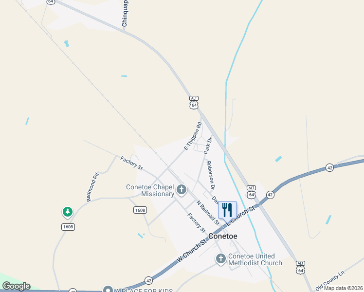 map of restaurants, bars, coffee shops, grocery stores, and more near 116 East Thigpen Road in Tarboro