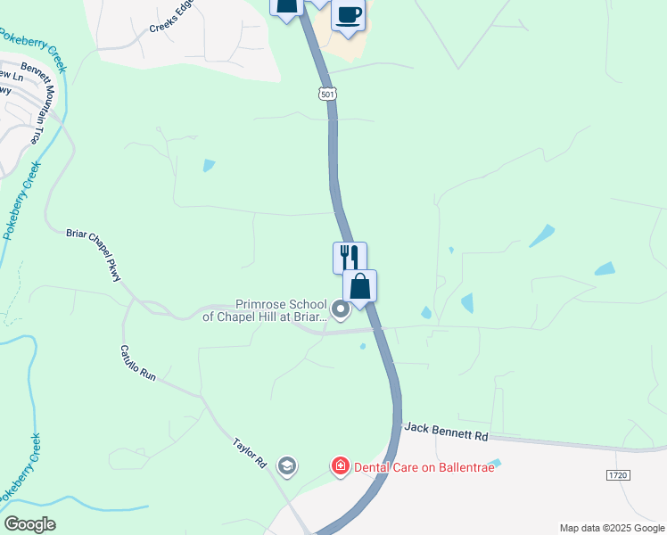 map of restaurants, bars, coffee shops, grocery stores, and more near 9671 US Highway 15 501 North in Chapel Hill