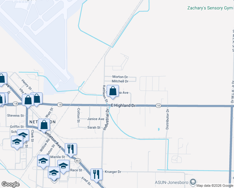 map of restaurants, bars, coffee shops, grocery stores, and more near 4706 East Highland Drive in Jonesboro