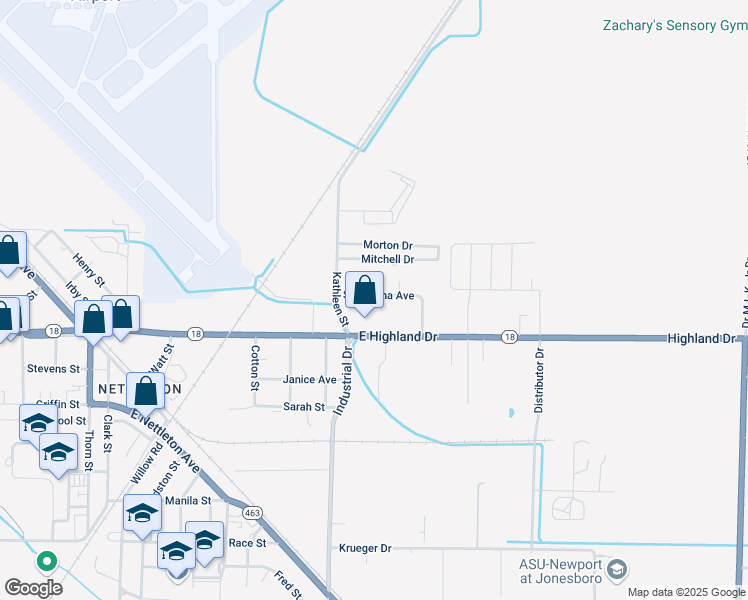 map of restaurants, bars, coffee shops, grocery stores, and more near 4706 East Highland Drive in Jonesboro