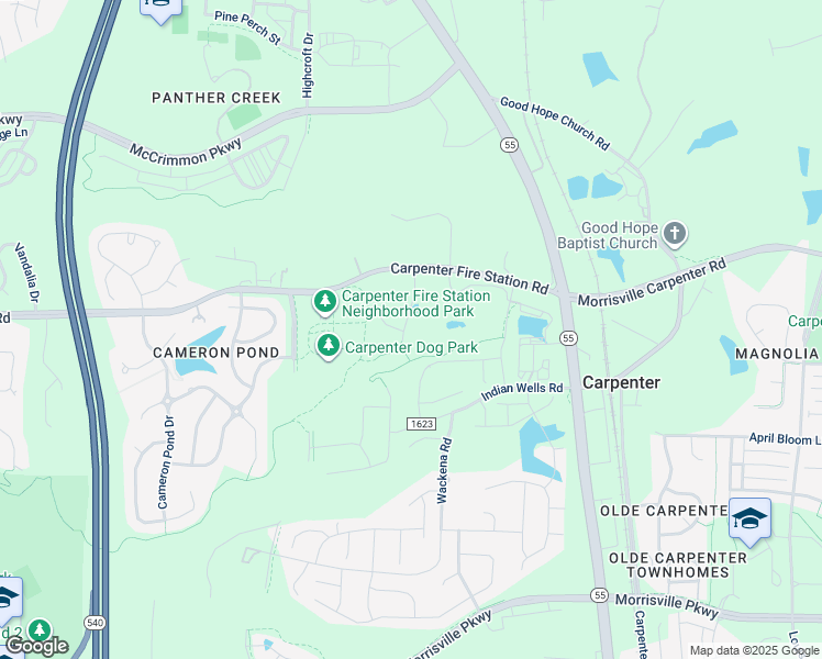 map of restaurants, bars, coffee shops, grocery stores, and more near 8053 Windthorn Place in Cary