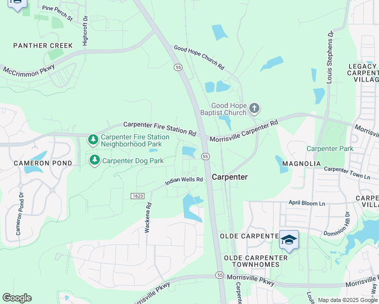 map of restaurants, bars, coffee shops, grocery stores, and more near 2000 Olivewood Street in Cary