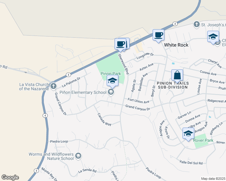map of restaurants, bars, coffee shops, grocery stores, and more near 90 Grand Canyon Drive in White Rock