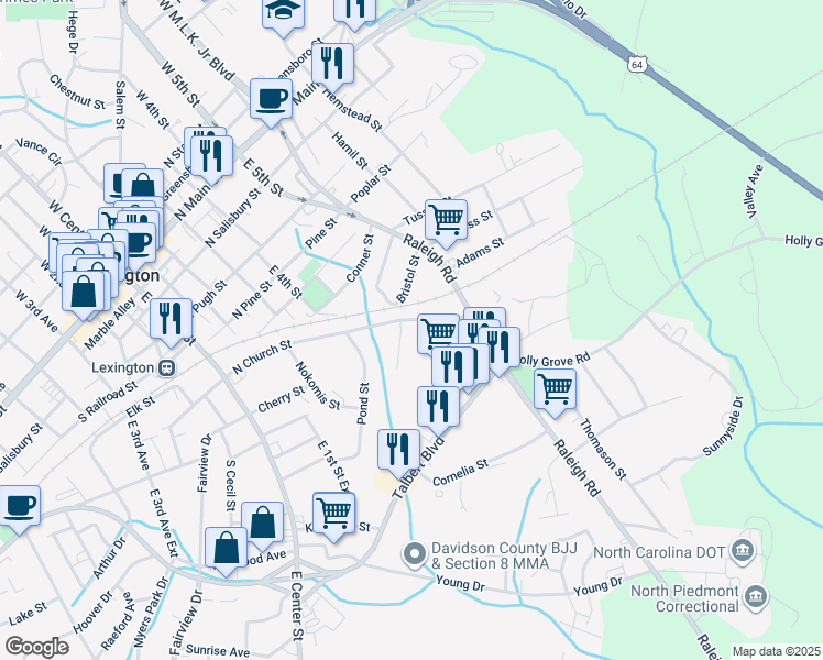 map of restaurants, bars, coffee shops, grocery stores, and more near 408 Bristol Street in Lexington