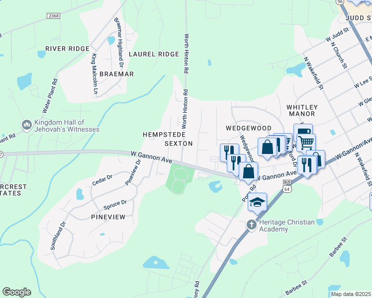 map of restaurants, bars, coffee shops, grocery stores, and more near 406 Worth Hinton Road in Zebulon