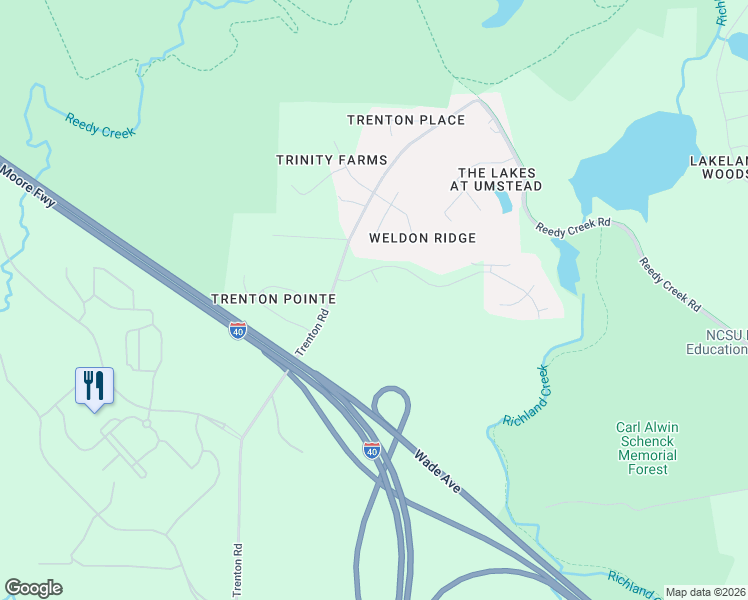map of restaurants, bars, coffee shops, grocery stores, and more near 3209 Fieldview Court in Raleigh