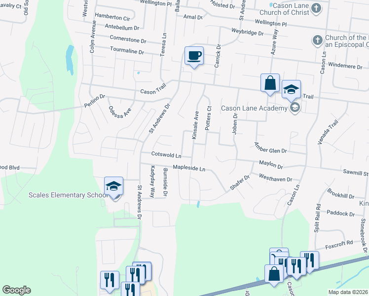 map of restaurants, bars, coffee shops, grocery stores, and more near 2117 Bimelech Lane in Murfreesboro