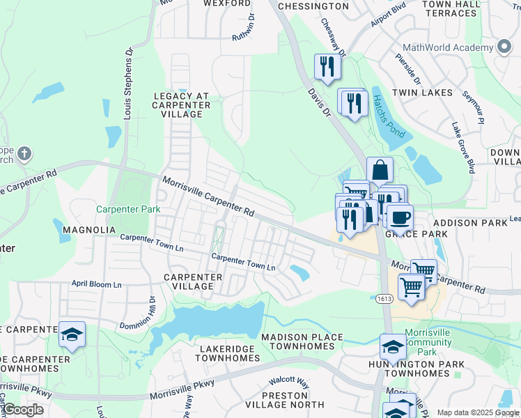 map of restaurants, bars, coffee shops, grocery stores, and more near 154 Mazarin Lane in Cary