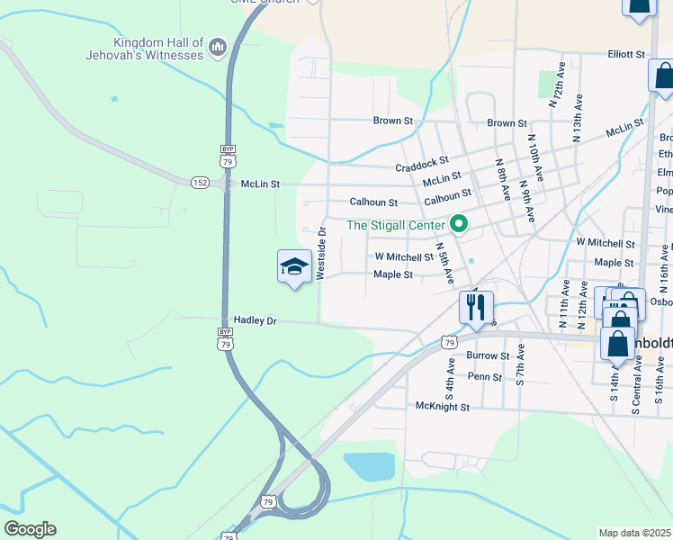 map of restaurants, bars, coffee shops, grocery stores, and more near 481 Westview Cove in Humboldt