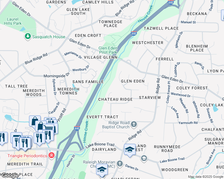map of restaurants, bars, coffee shops, grocery stores, and more near 2929 Debra Drive in Raleigh