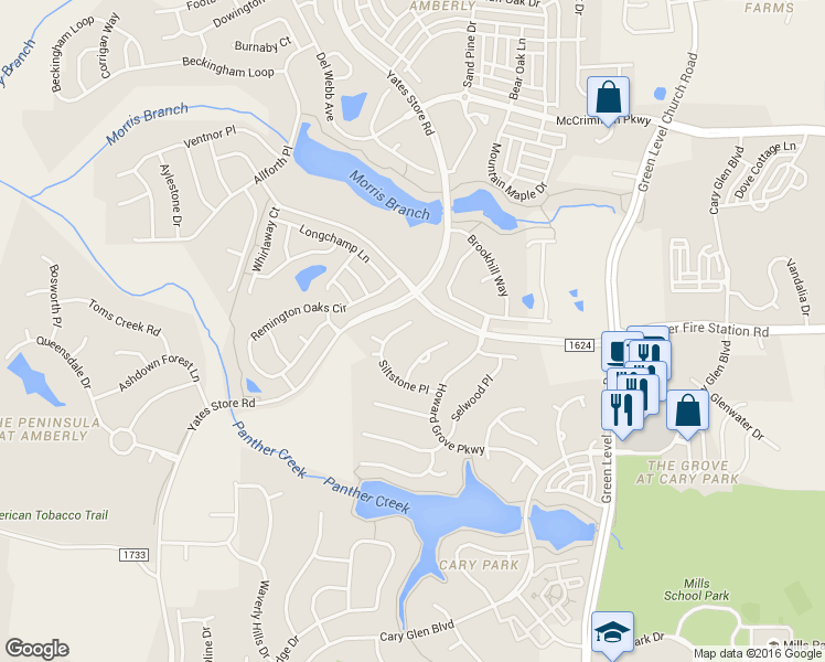 map of restaurants, bars, coffee shops, grocery stores, and more near 534 Siltstone Place in Cary