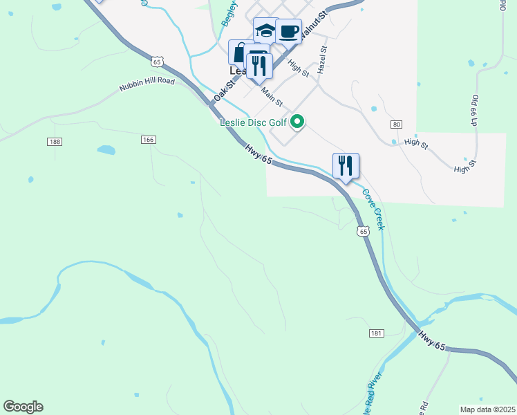 map of restaurants, bars, coffee shops, grocery stores, and more near in Leslie