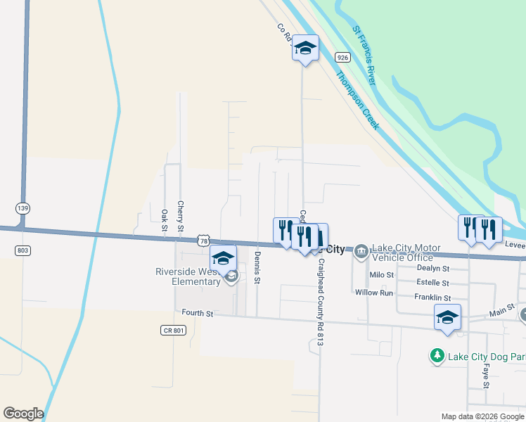 map of restaurants, bars, coffee shops, grocery stores, and more near 110 Stone Street in Lake City