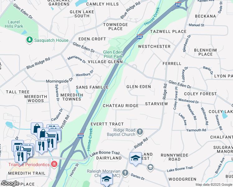map of restaurants, bars, coffee shops, grocery stores, and more near 2929 Debra Drive in Raleigh