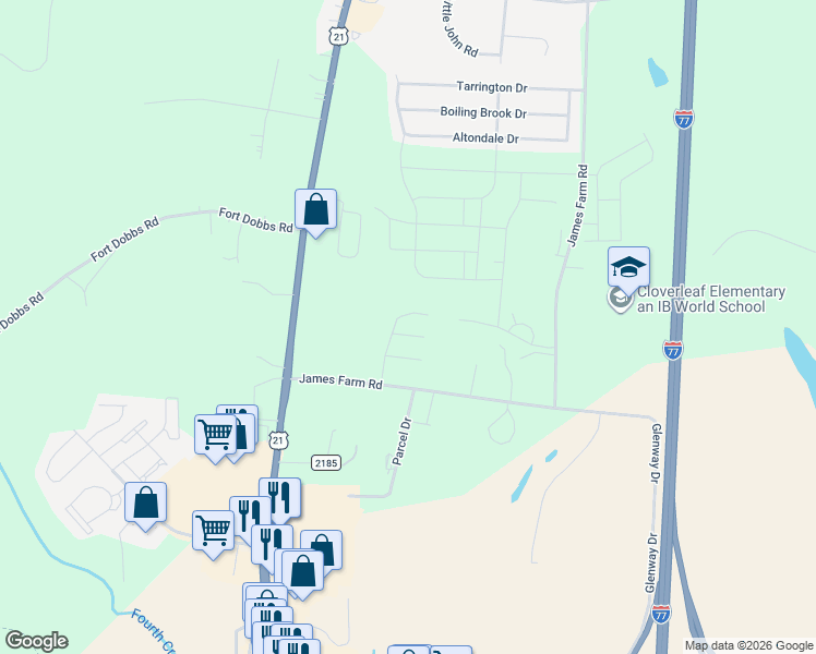 map of restaurants, bars, coffee shops, grocery stores, and more near 109 Gaelic Drive in Statesville