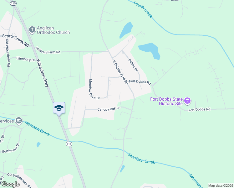 map of restaurants, bars, coffee shops, grocery stores, and more near 123 Wheatridge Drive in Statesville